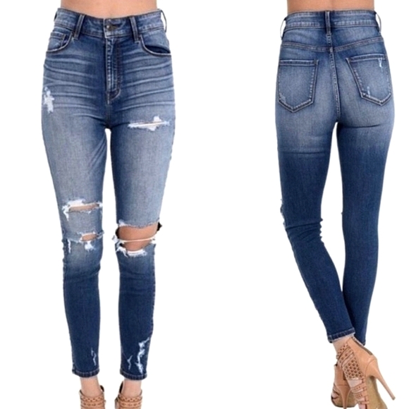 Eunina Brand Bella High Rise Ankle Distressed Skinny Jeans Sz 7 - Picture 1 of 13